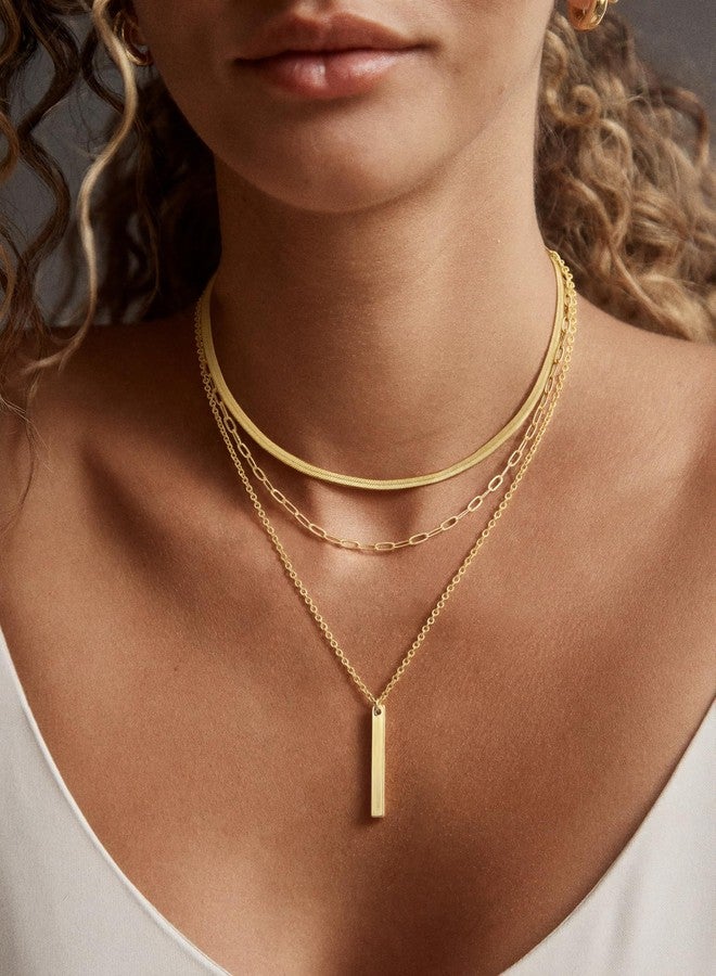 BERISO 14K Gold Plated Layered Necklace for Women, 3 Layer Dainty Gold Necklace with Minimalist Pendant, Elegant Everyday Gold Jewelry Gift - Image 4